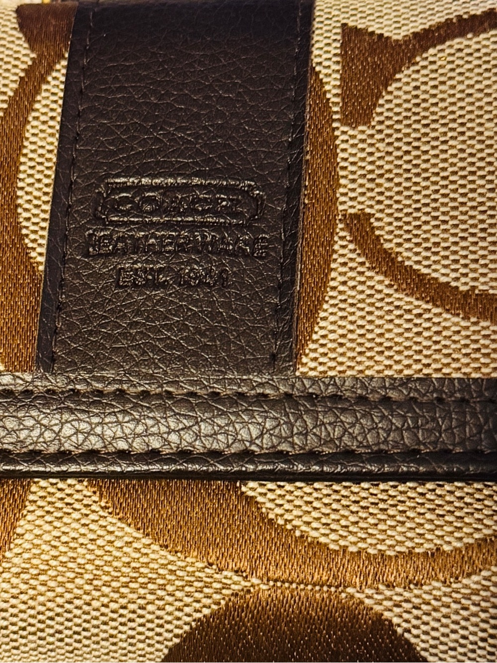 Coach Brown Signature Canvas Wallet with Black Leather Trim